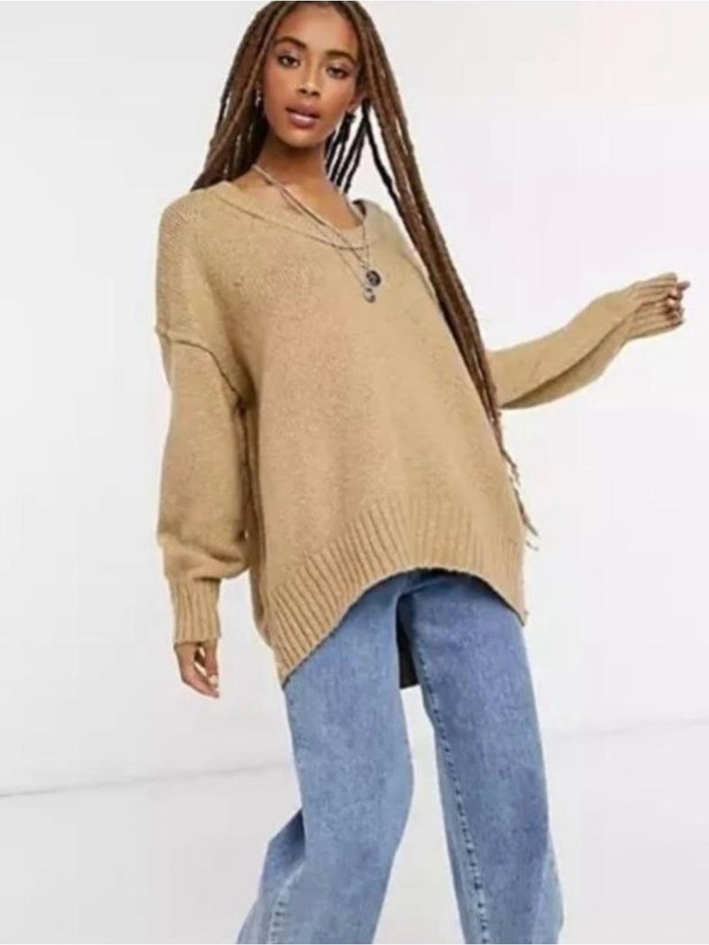 Free People Brookeside Women's Oversized Sweater Tan Size XL